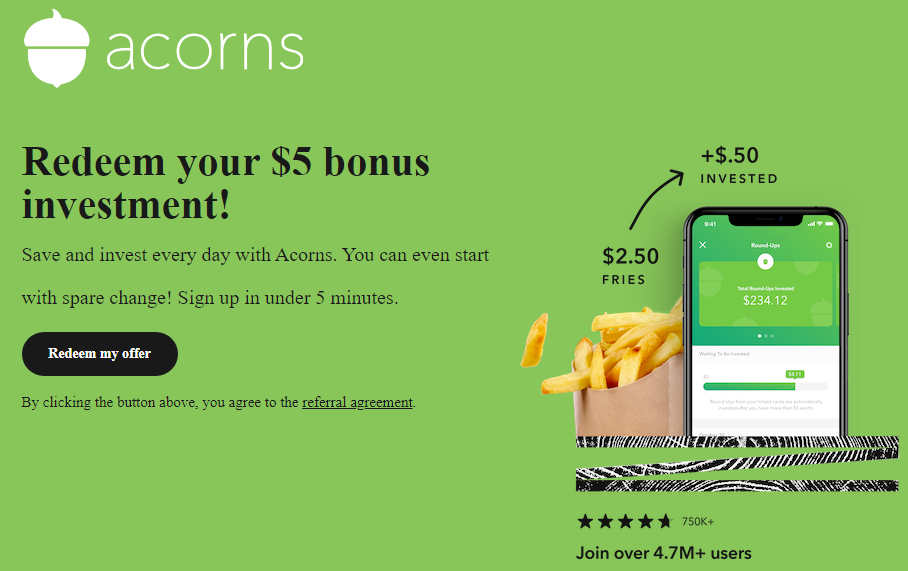 acorns 5 dollar bonus offer