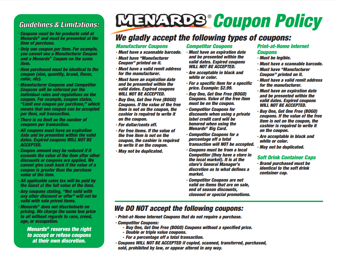 menards coupon policy