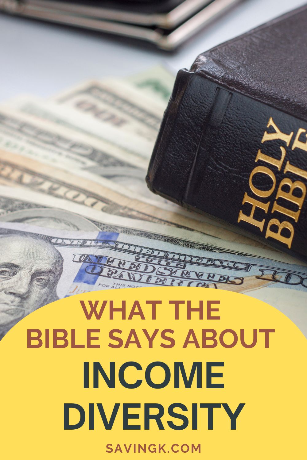 A Holy Bible resting on top of U.S. dollar bills, representing the connection between faith and financial principles.