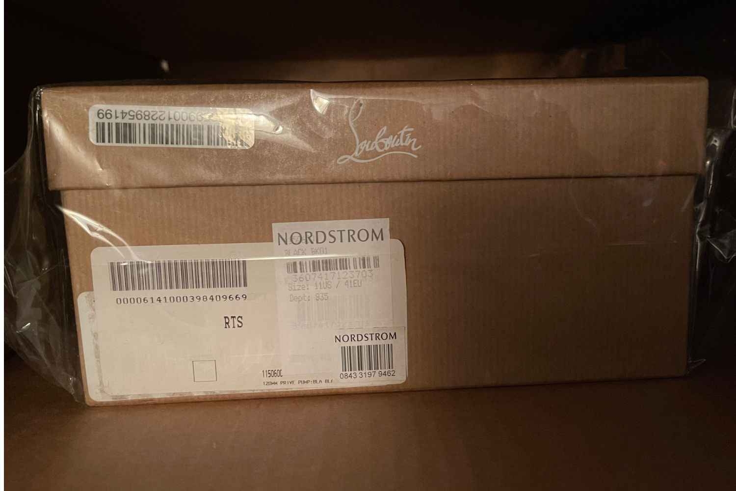 Nordstrom Label and Sticker with Barcodes on Christian Louboutin red heeled pumps (size on label was wrong; these are 40EU)