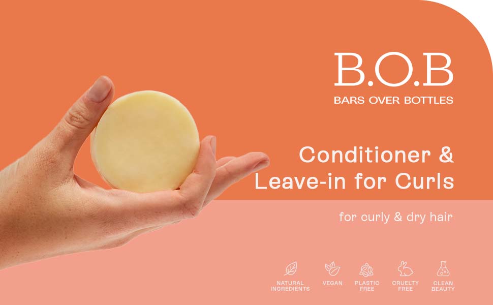 B.O.B Bars Over Bottles Solid Intense Conditioner | For Curly Hair | Two in One May Be Applied as Leave-in| Hair Care, Ideal Ph Balance | Natural, Vegan | Eco-friendly, Sustainable, Plastic Free | Waterless & Zero Waste