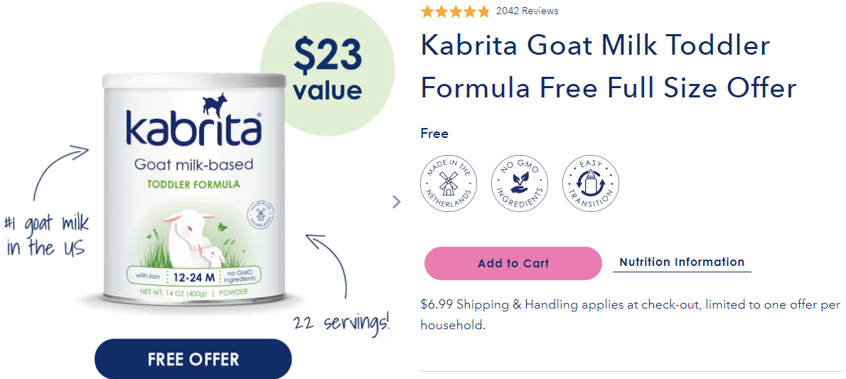 free kabrita goat milk formula offer