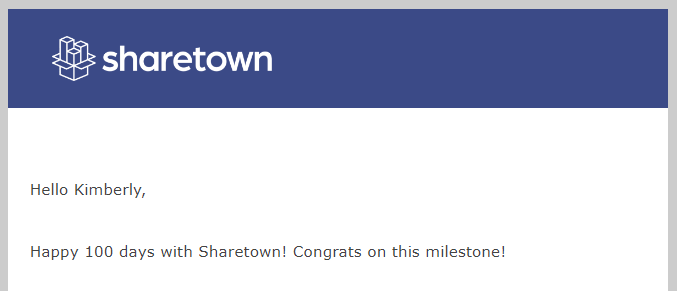 sharetown 100 day milestone