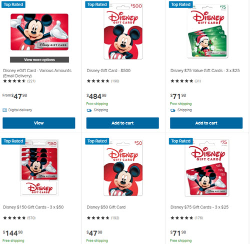 Discounted Disney gift cards at Sam's Club