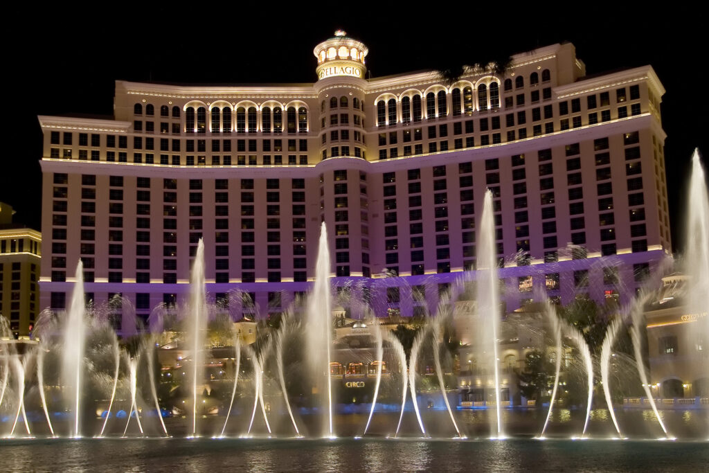 Dancing Fountains in front of the Bellagio Hotel in Las Vegas, —