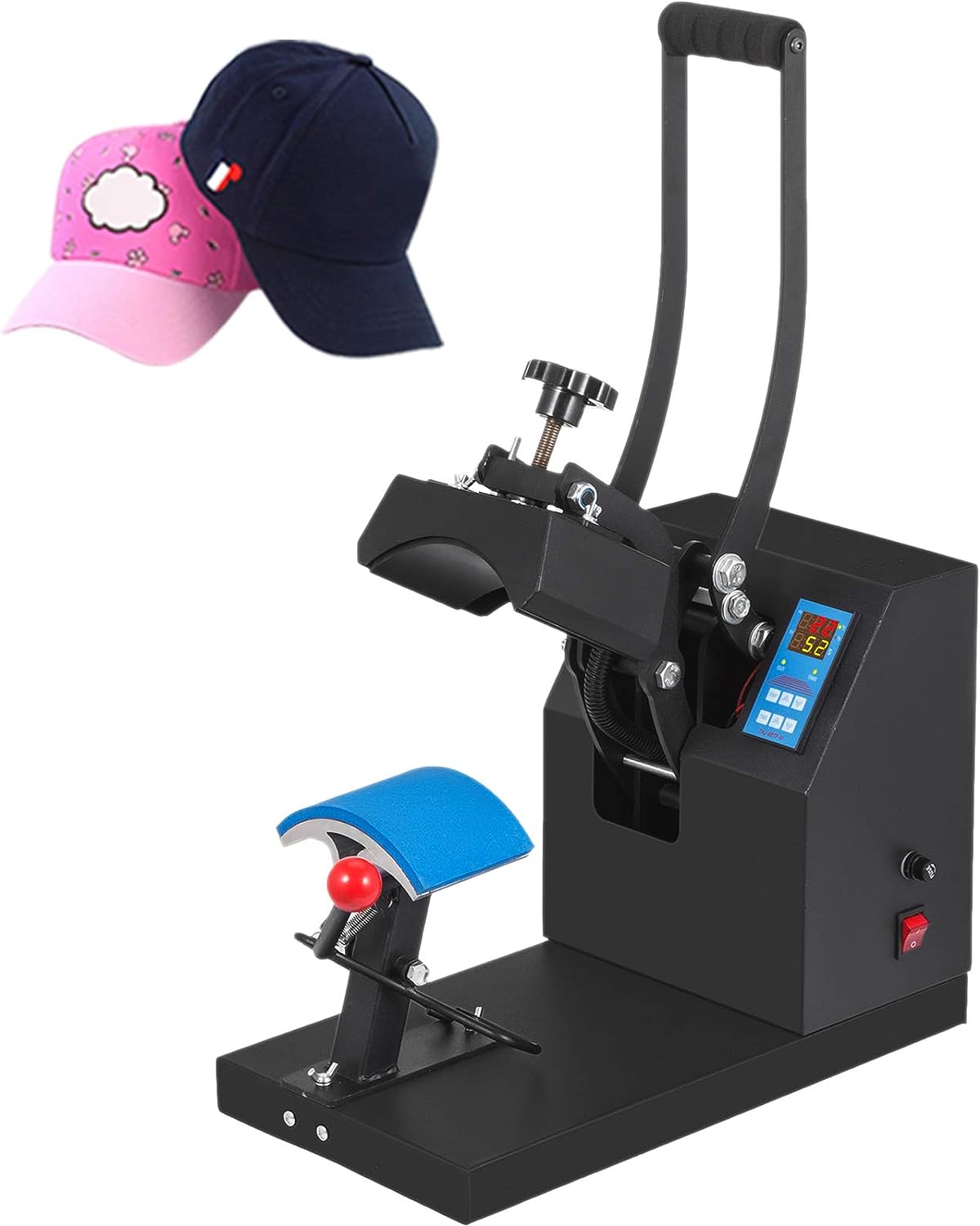 VEVOR Heat Press 6x3.75Inch Curved Element Hat Press Clamshell Design Heat Press for Hats Rigid Steel Frame No Stick Digital LCD Timer and Temperature