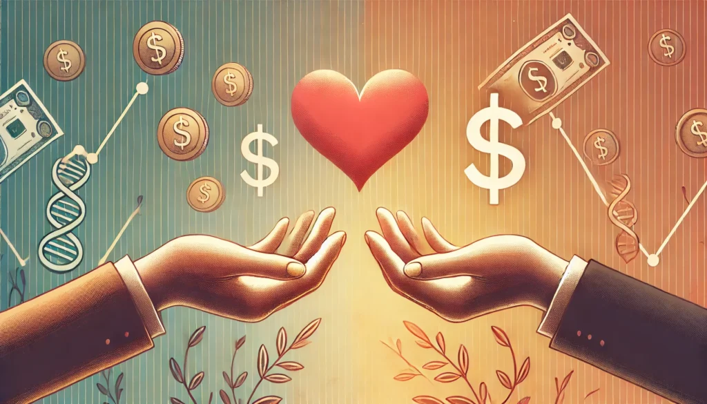 image representing love and money intertwined