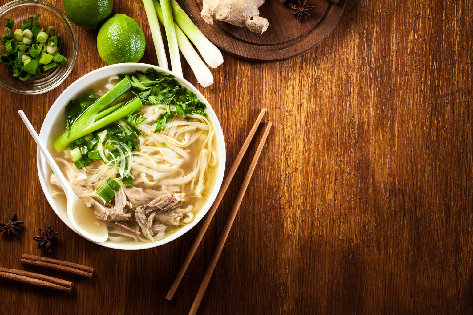 Pho Ga - chicken noodle soup. Traditional Vietnamese soup