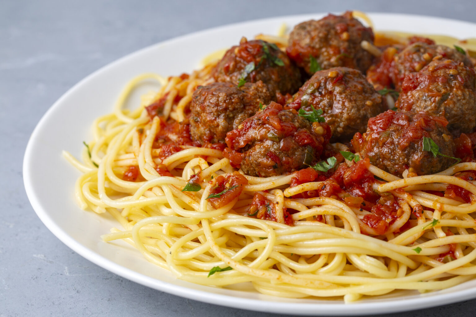 Spaghetti with meatballs and tomato sauce, Italian pasta