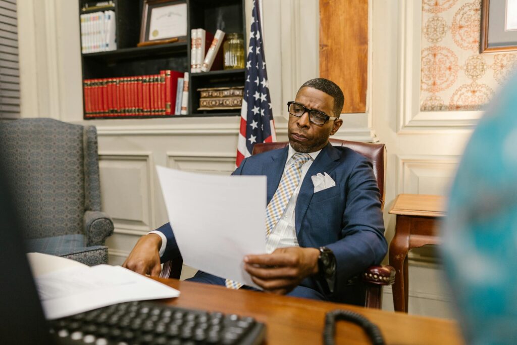 man reviewing government contracts