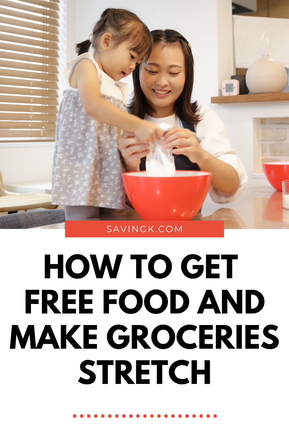A smiling mother and young daughter prepare food together in the kitchen, symbolizing making the most of groceries during tough times.