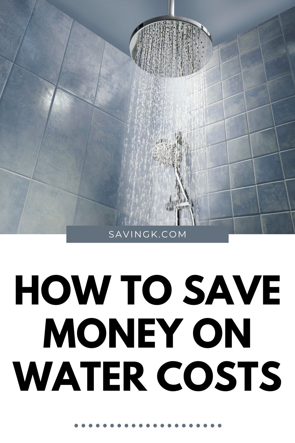 Modern shower with water flowing from a rainfall showerhead, symbolizing ways to reduce water usage and save money on utility costs.