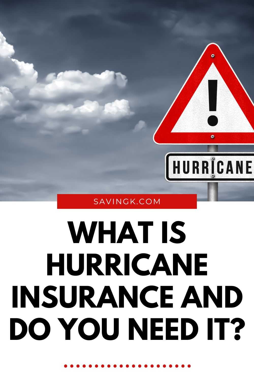 Warning road sign with an exclamation mark and the word “Hurricane” against a cloudy sky, symbolizing storm preparedness.