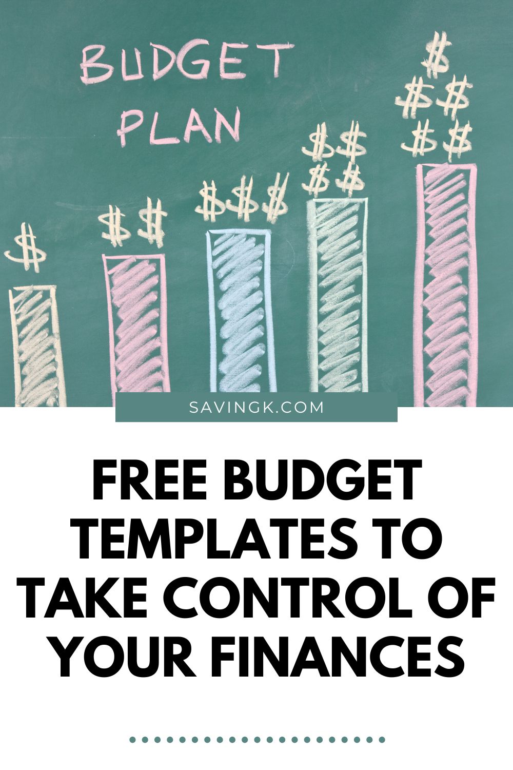 Chalkboard drawing labeled “Budget Plan” with colorful bar charts and dollar signs, representing saving and financial growth.
