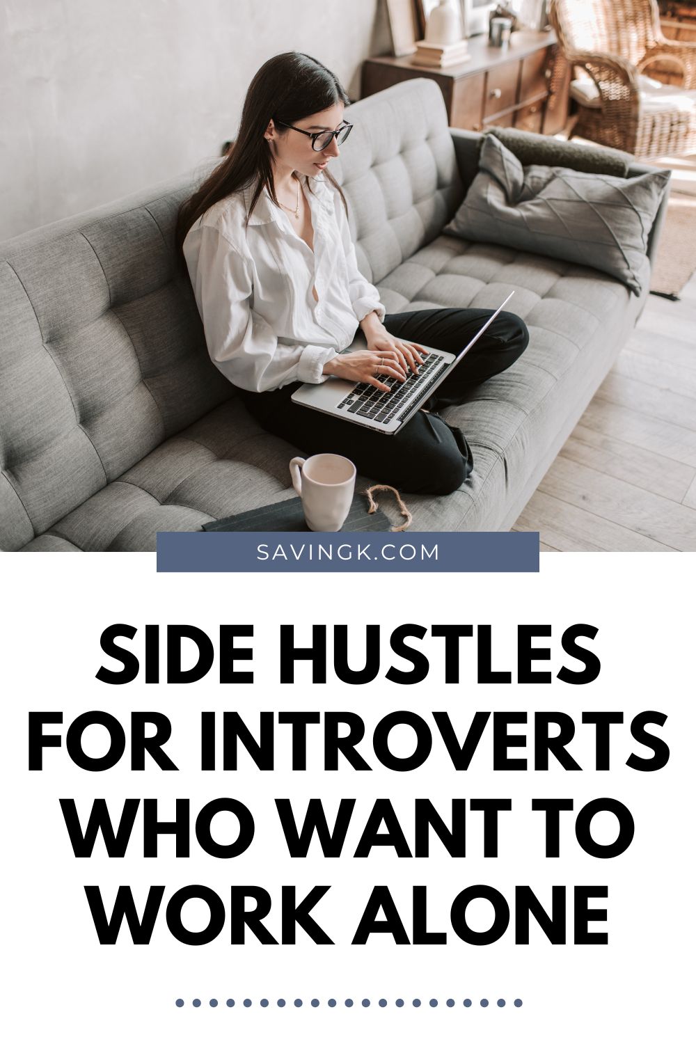 Introverted woman working quietly on a laptop from home, representing flexible solo side hustles for people who prefer to work alone.