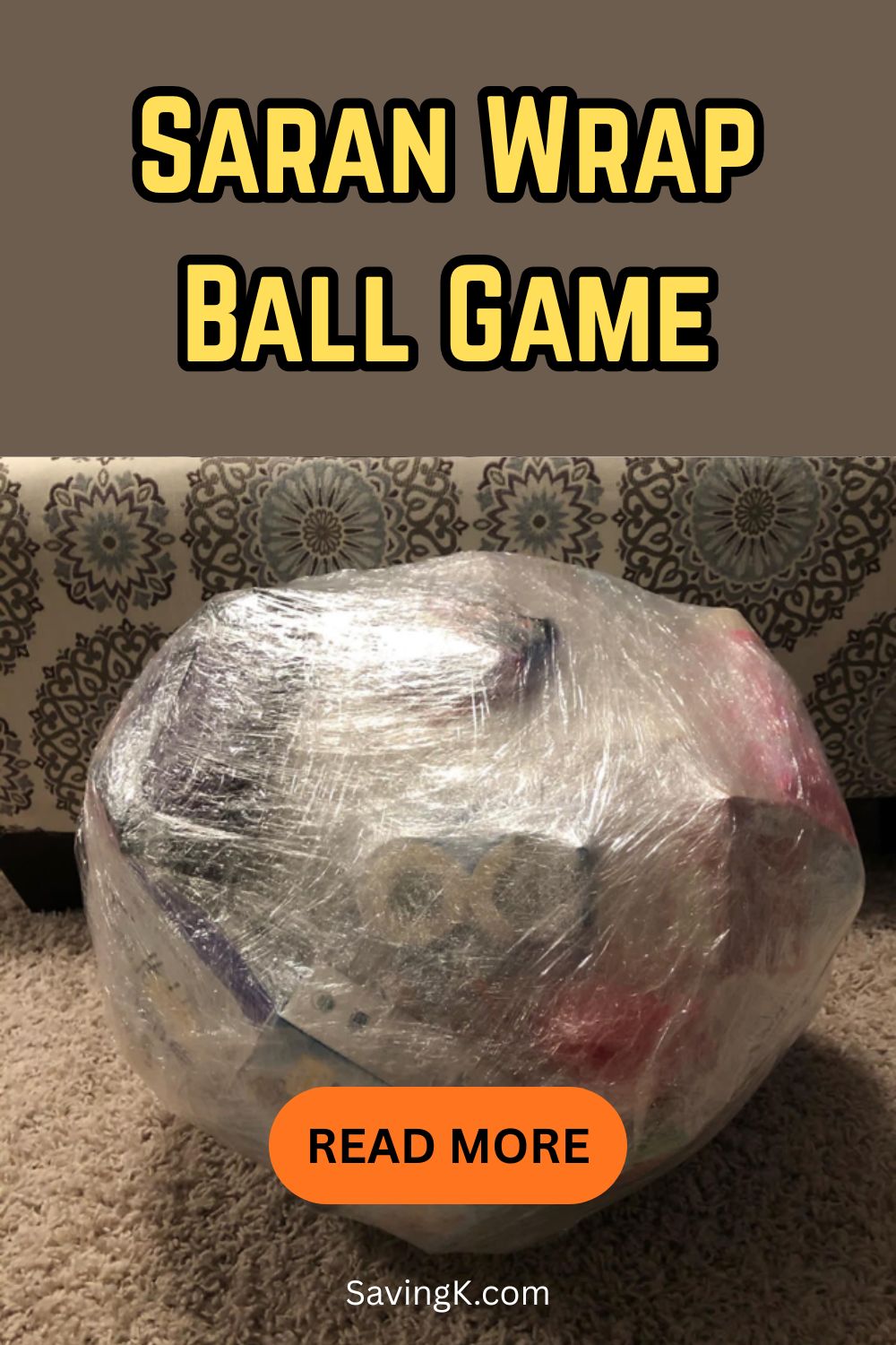 Saran wrap ball game filled with small prizes used as a cheap and fun Christmas party game for families
