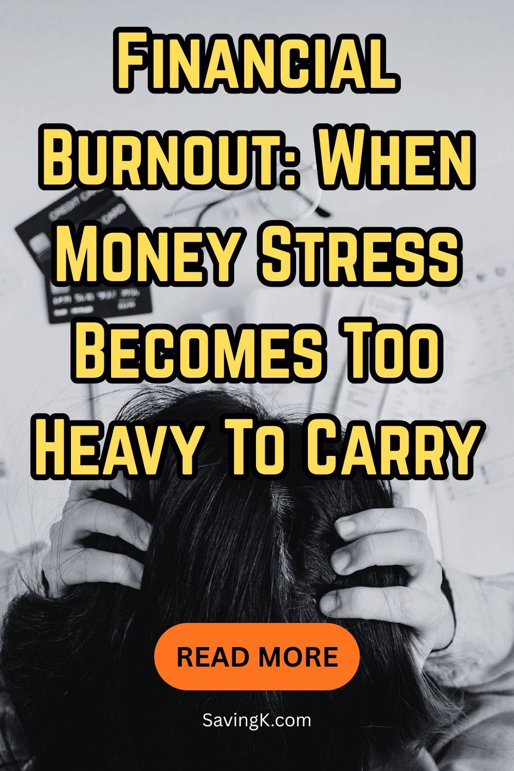 Financial burnout graphic showing money stress becoming too heavy to carry