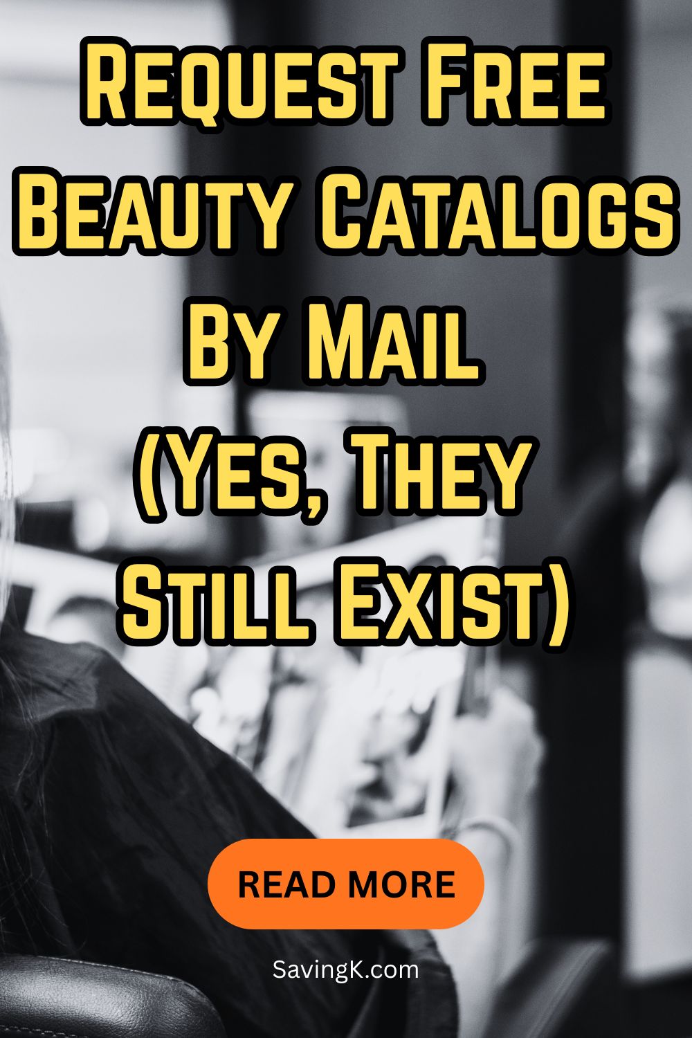 Graphic reading “Request Free Beauty Catalogs By Mail (Yes, They Still Exist)” promoting an article about free beauty catalogs