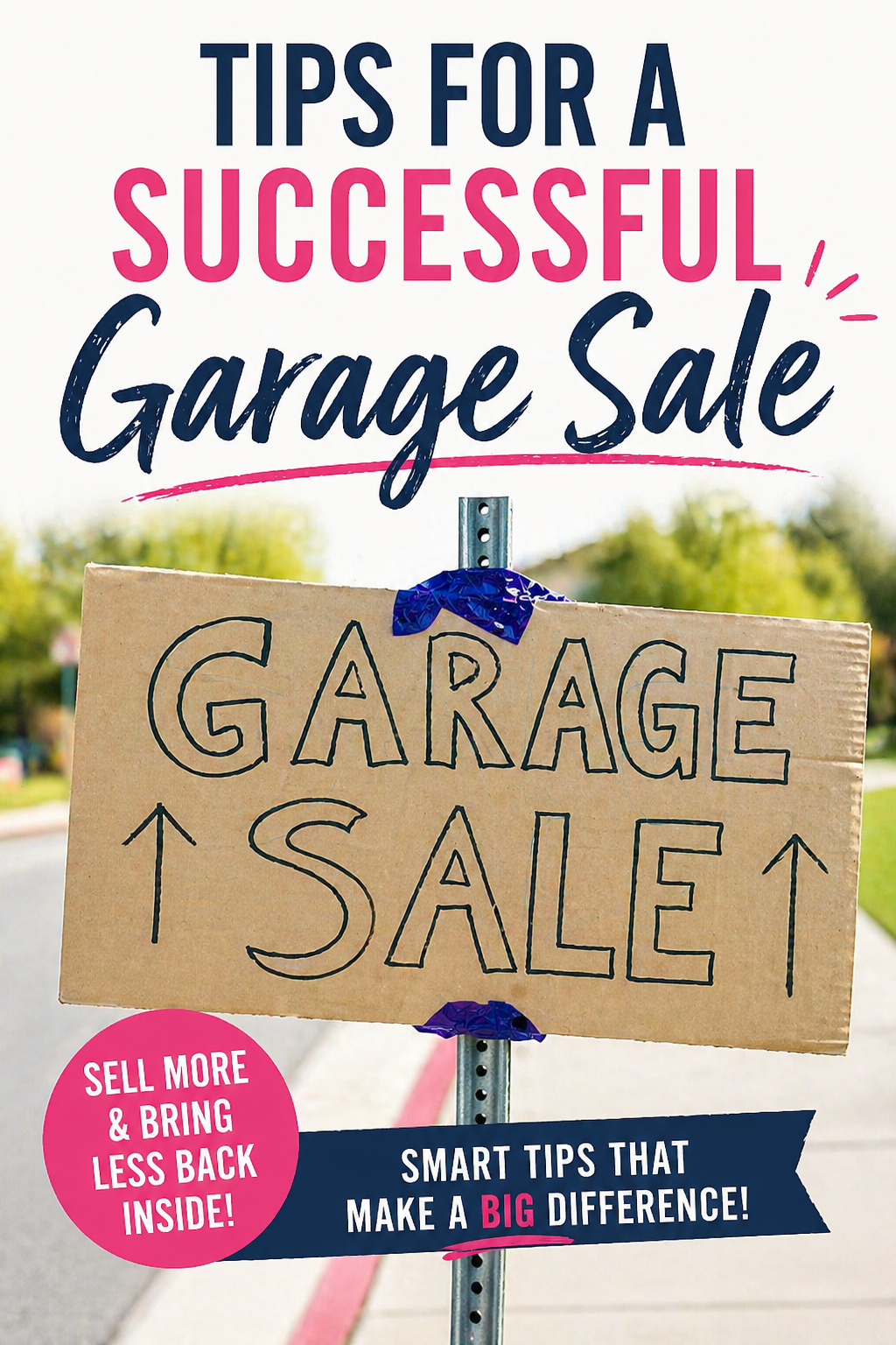 Pinterest graphic with garage sale sign and text about tips for a successful garage sale
