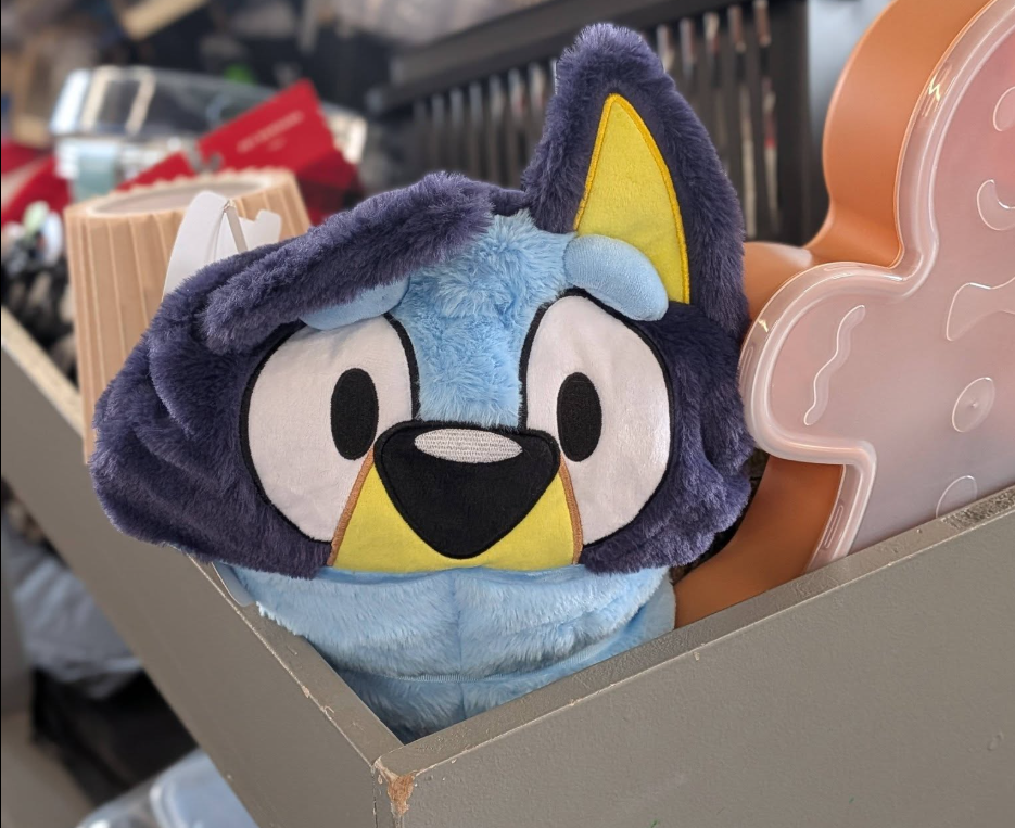 Plush toy found in a bin store representing liquidation inventory and bargain finds