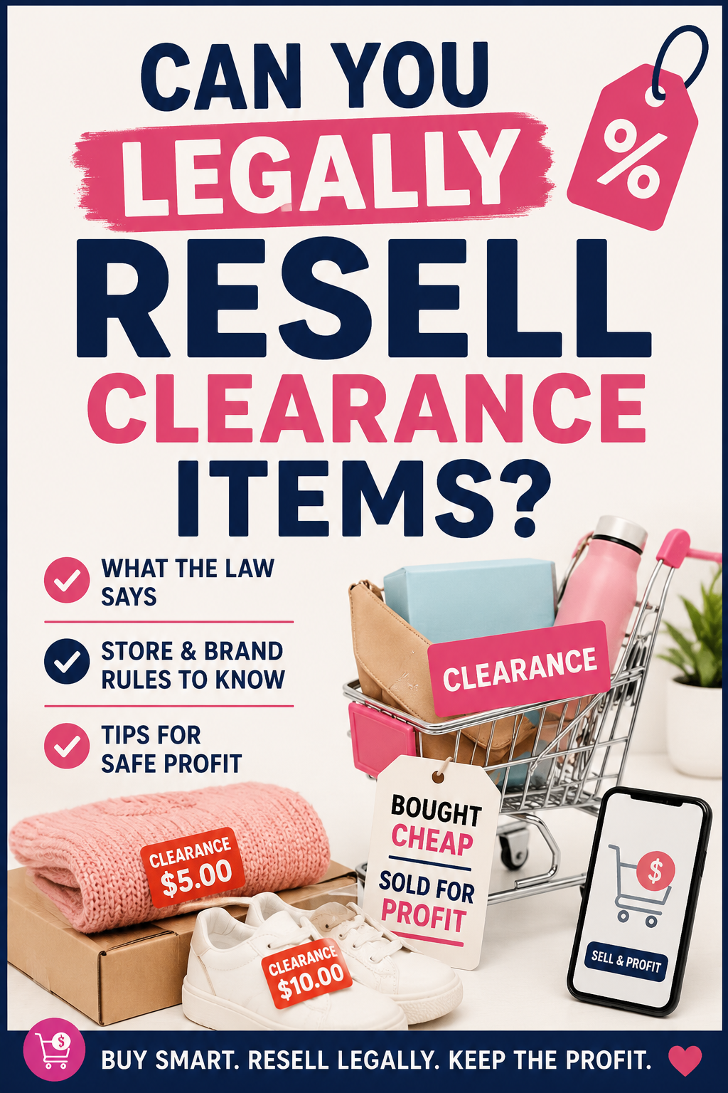 Pinterest graphic about legally reselling clearance items for profit