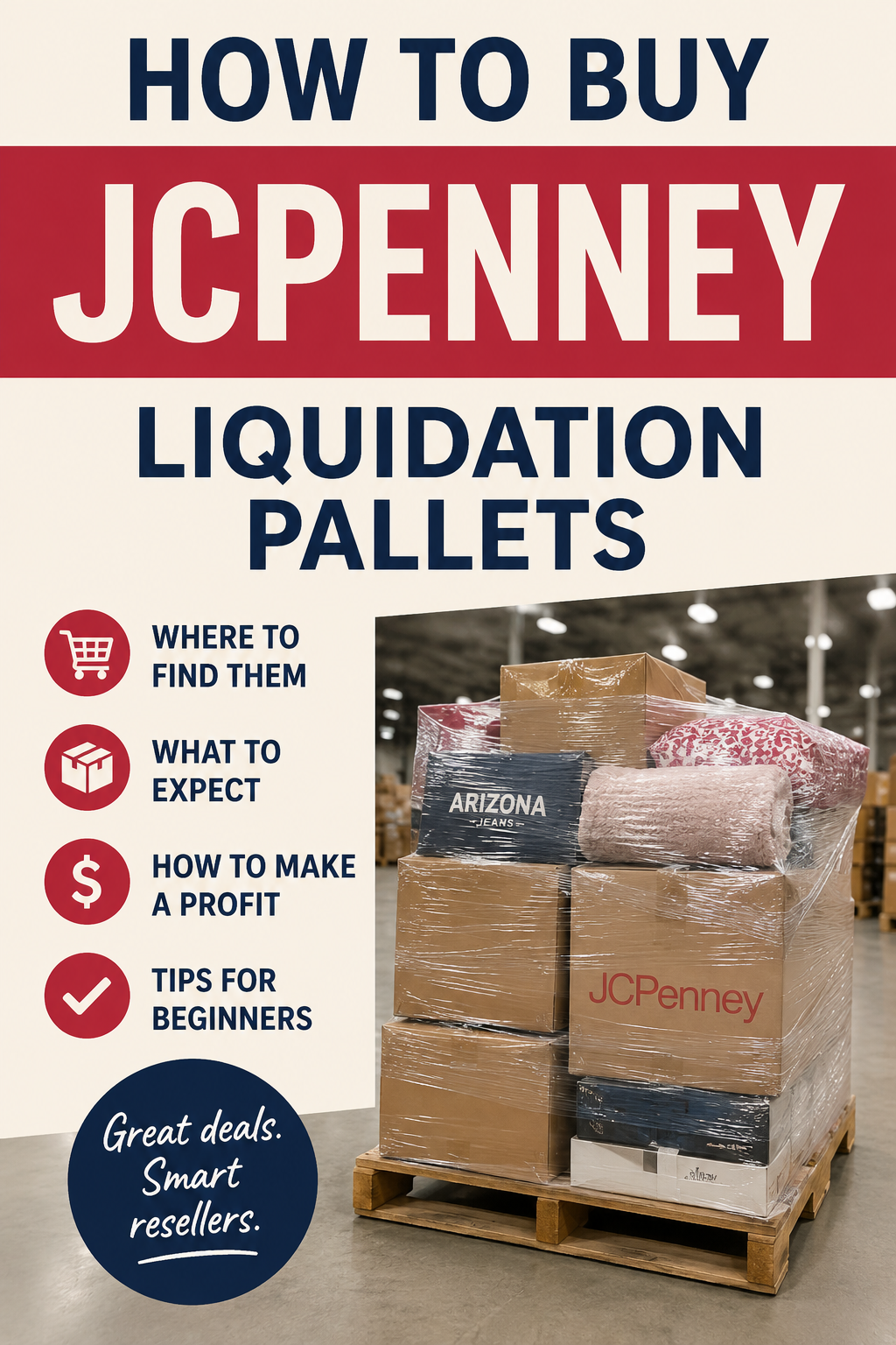 Pinterest graphic about buying JCPenney liquidation pallets for resale businesses