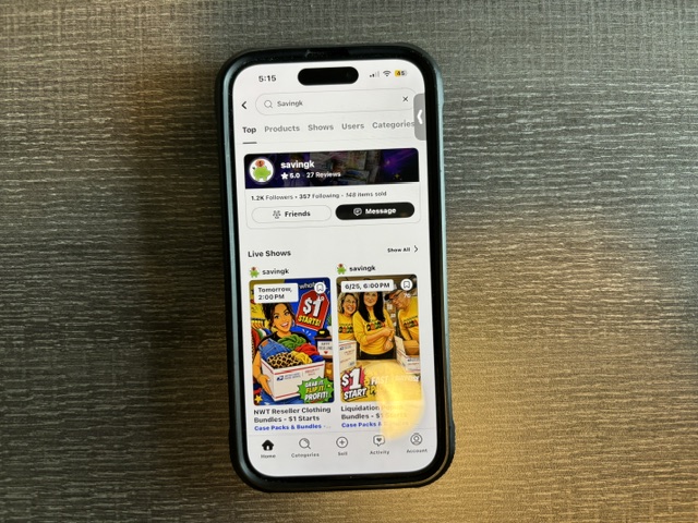 A mobile phone showing SavingK on the Whatnot app